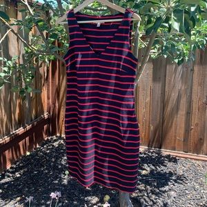 Red and Navy Striped Sheath Dress